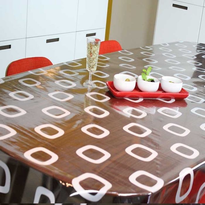 Pas op Uitreiken Cirkel Transparant tafelzeil star retro wit